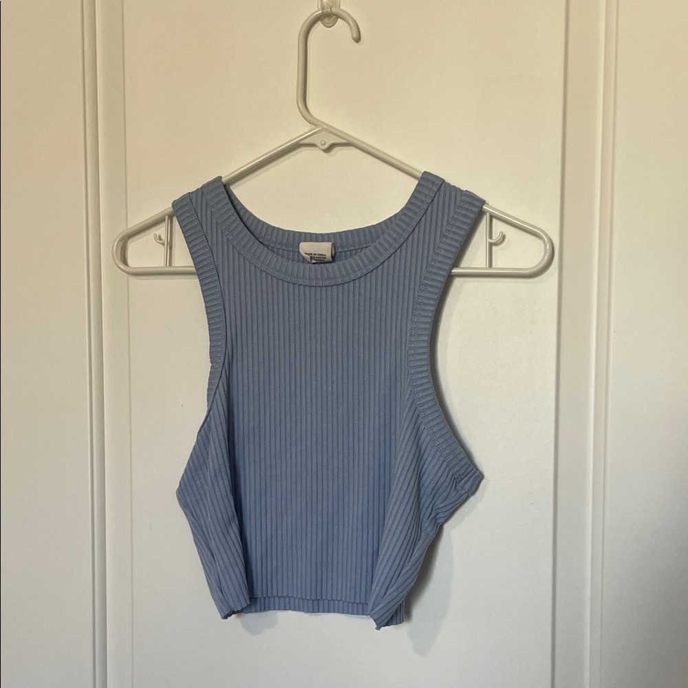 Blue Ribbed Sleeveless Top